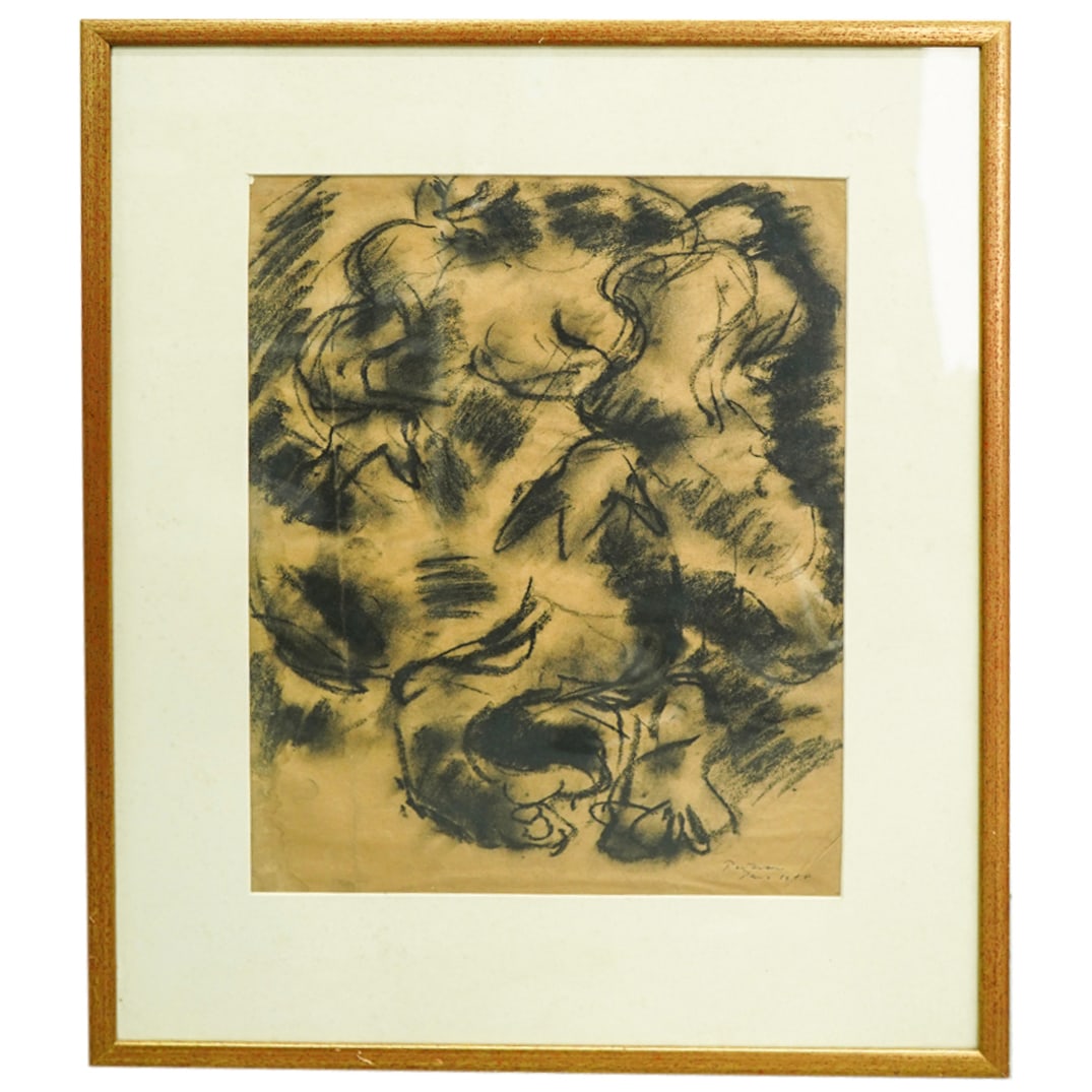 Pascual Navarro (Venezuelan, 1923-1985) Charcoal on Paper: DESCRIPTION: Pascual Navarro (Venezuelan, 1923-1985) Charcoal on Paper Titled "Figuras". Signed, dated "1948 Paris" Provenance: Fundacion Museo Arturo Michelena CIRCA: 20th Cent. ORIGIN: Venezuela DIM