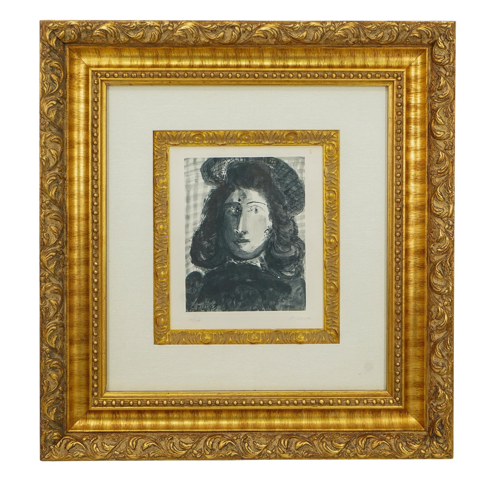 Pablo Picasso (Spanish, 1881) "Woman With Hat" Limited Edition Lithograph (1 of 5)