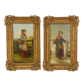 (2 Pc) English Frank James Turner Oil On Board Paintings