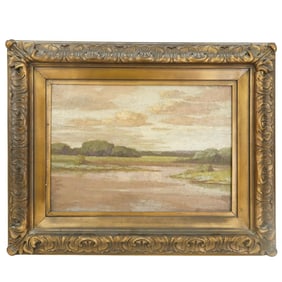 Antique Oil on Canvas Impressionist Landscape Painting