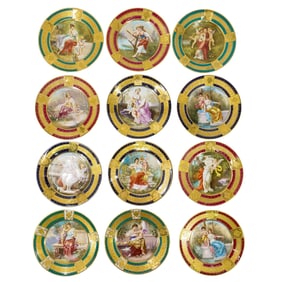 (12 Pc) Royal Vienna Hand-Painted Porcelain Plates Set