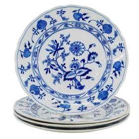 (4 Pc) Cauldon England Meissen 'Blue Onion' Plates Set