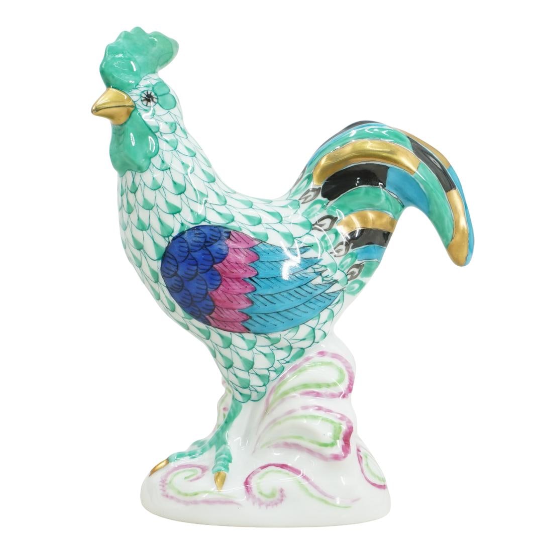 Herend Green Fishnet Rooster Porcelain Figurine (1 of 5)