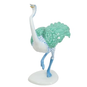 Herend Blue Fishnet Ostrich Porcelain Figurine