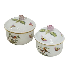 (2 Pc) Herend Porcelain "Rothschild Bird" Round Covered Boxes