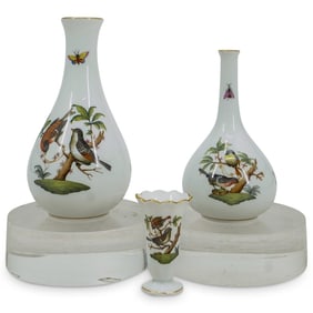 (3 Pc) Herend Porcelain "Rothschild Bird" Floral Vases Set