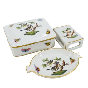 (3 Pc) Herend Hungary "Rothschild Bird" Porcelain Grouping