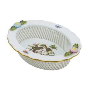 Herend Porcelain "Rothschild Bird (RO)" Oval Weave Basket