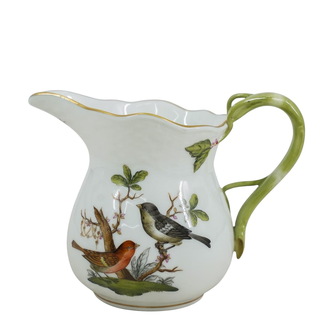Herend Porcelain "Rothschild Bird" Creamer: DESCRIPTION: Herend porcelain creamer in the "Rothschild Bird (RO)" pattern. Model #1643. Decorated with birds, floral and insects motifs. Marked with Herend hallmark on the underside. CIRCA: 20th Cen