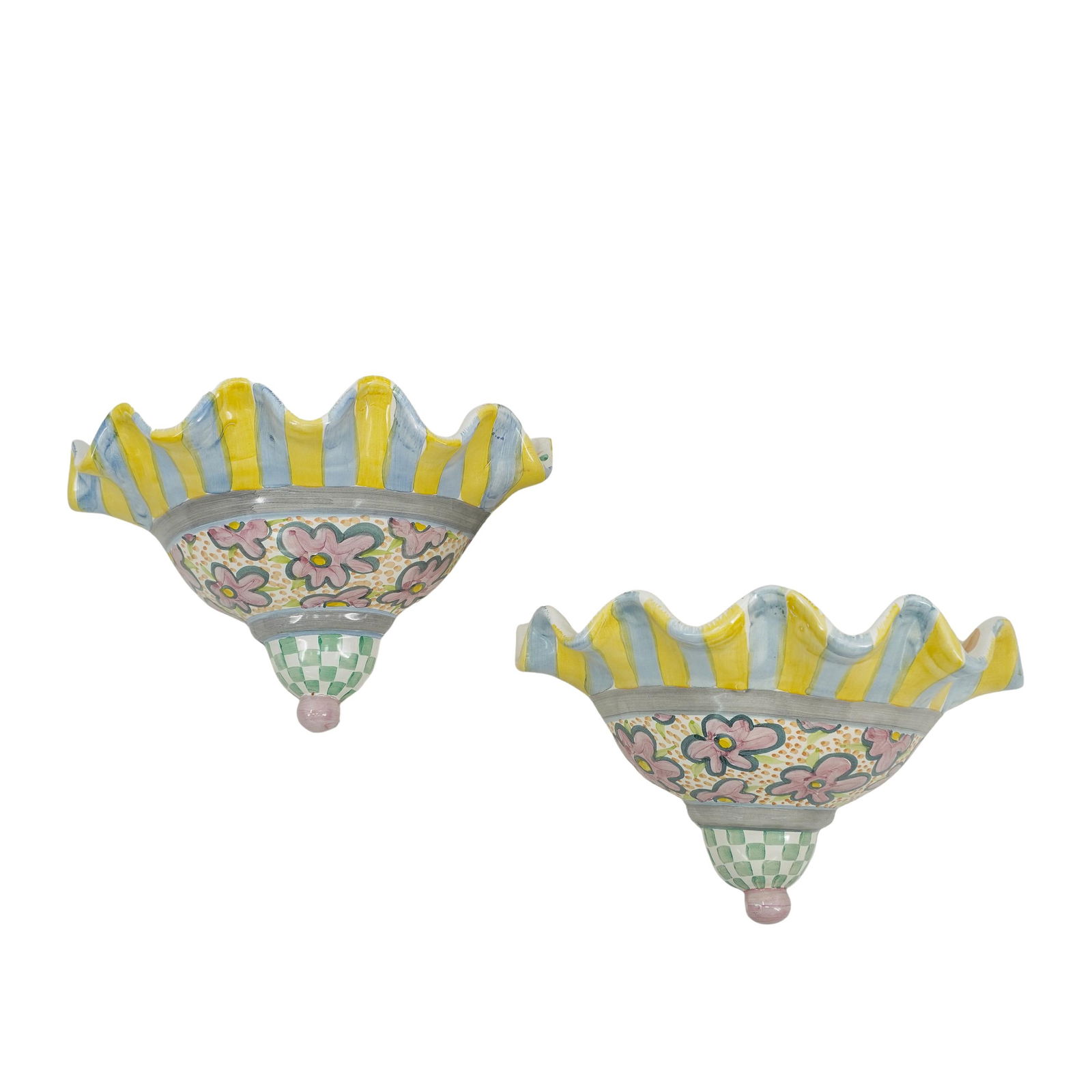 (2 Pc) Mackenzie Childs Ceramic Wall Pockets (1 of 7)