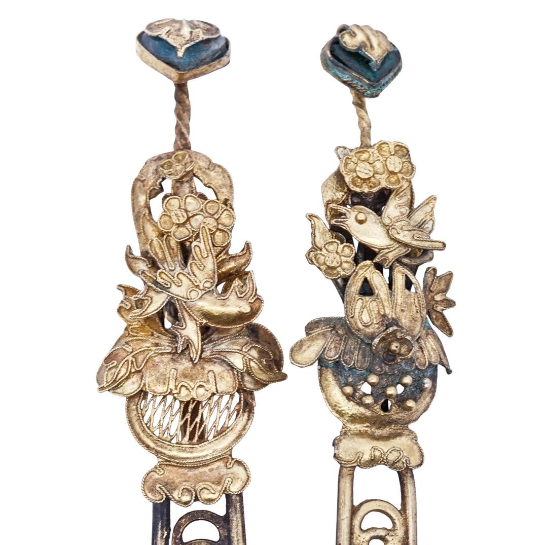 Pair Of Antique Chinese Sterling Silver And Vermeil Silver Hair Pins (1 of 5)