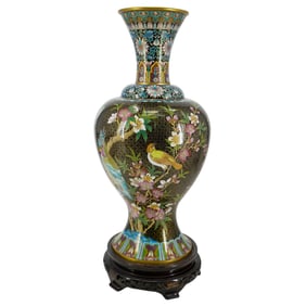 Chinese Cloisonne Bird Vase & Stand