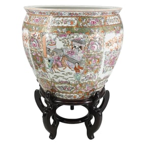 (2 Pc) Chinese Famille Rose Porcelain Fish Bowl & Stand