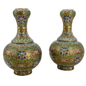 Pair Of Vintage Chinese Cloisonne Vases