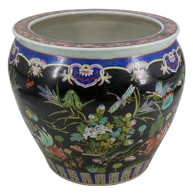 Antique Chinese Famille Noir Porcelain Fish Bowl Planter