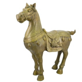 Vintage Chinese Etched Brass Tang Style Horse