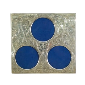 Vintage 900 Silver Photo Frame W/ Etched Foliage Motifs