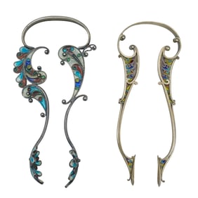 (2 Pc) Silver Plique a Jour Tongs