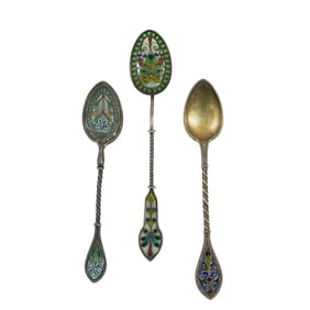 (3 Pc) Sterling Silver & Plique a Jour Spoons