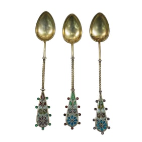 (3 Pc) Gilt Silver & Plique a Jour Spoons