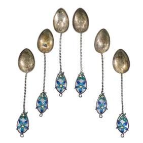 (6 Pc) Silver & Plique a Jour Floral Spoons