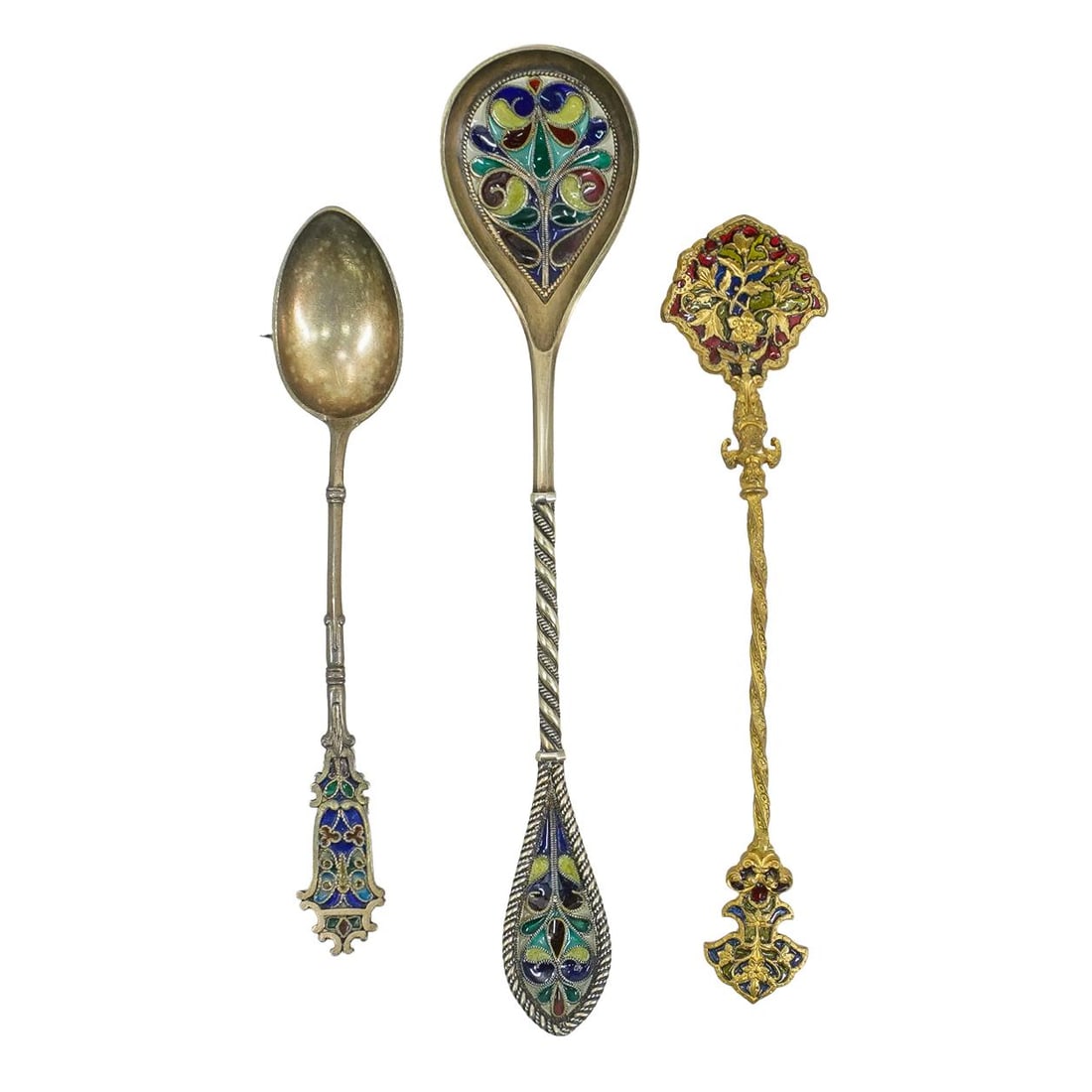 (3 Pc) Silver and Plique a Jour Spoons (1 of 7)