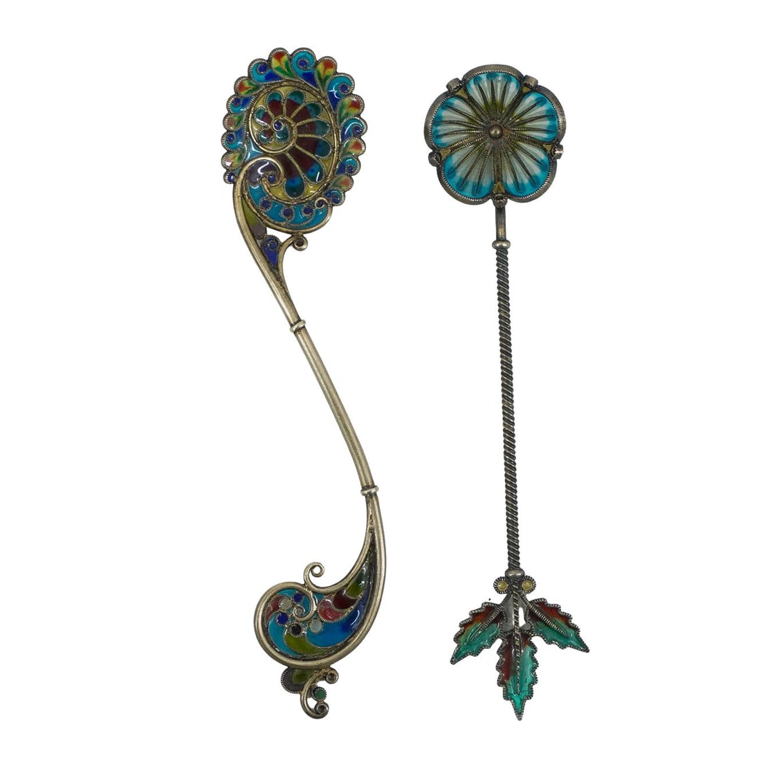 (2 Pc) Sterling Silver & Plique a Jour Spoons (1 of 8)