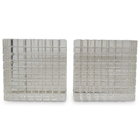 Pair Of Large Glass Gridded Bases