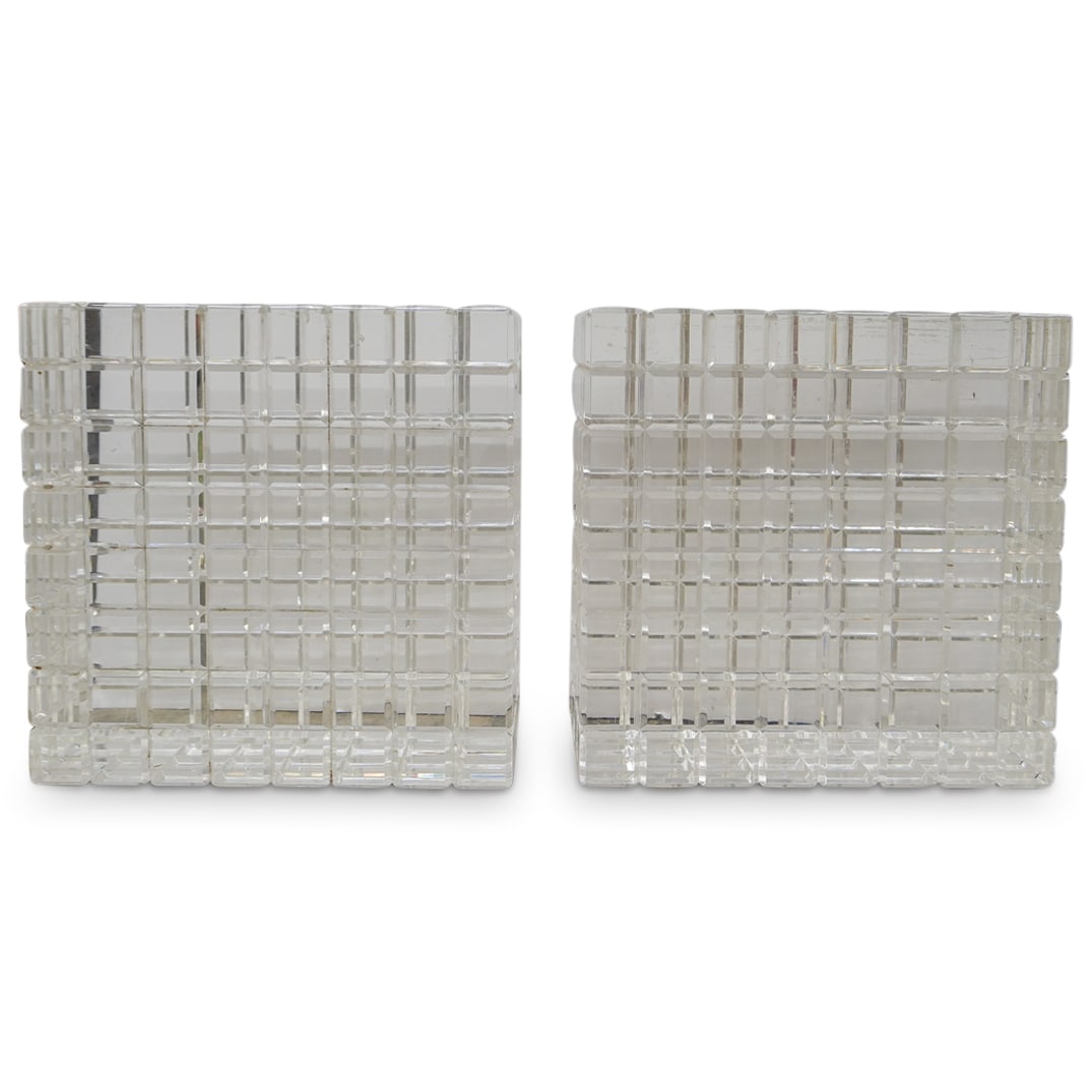 Pair Of Large Glass Gridded Bases (1 of 3)