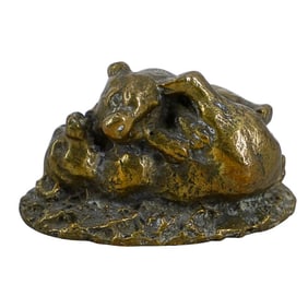 Antique Viennese Bronze Miniature Of Wrestling Bears