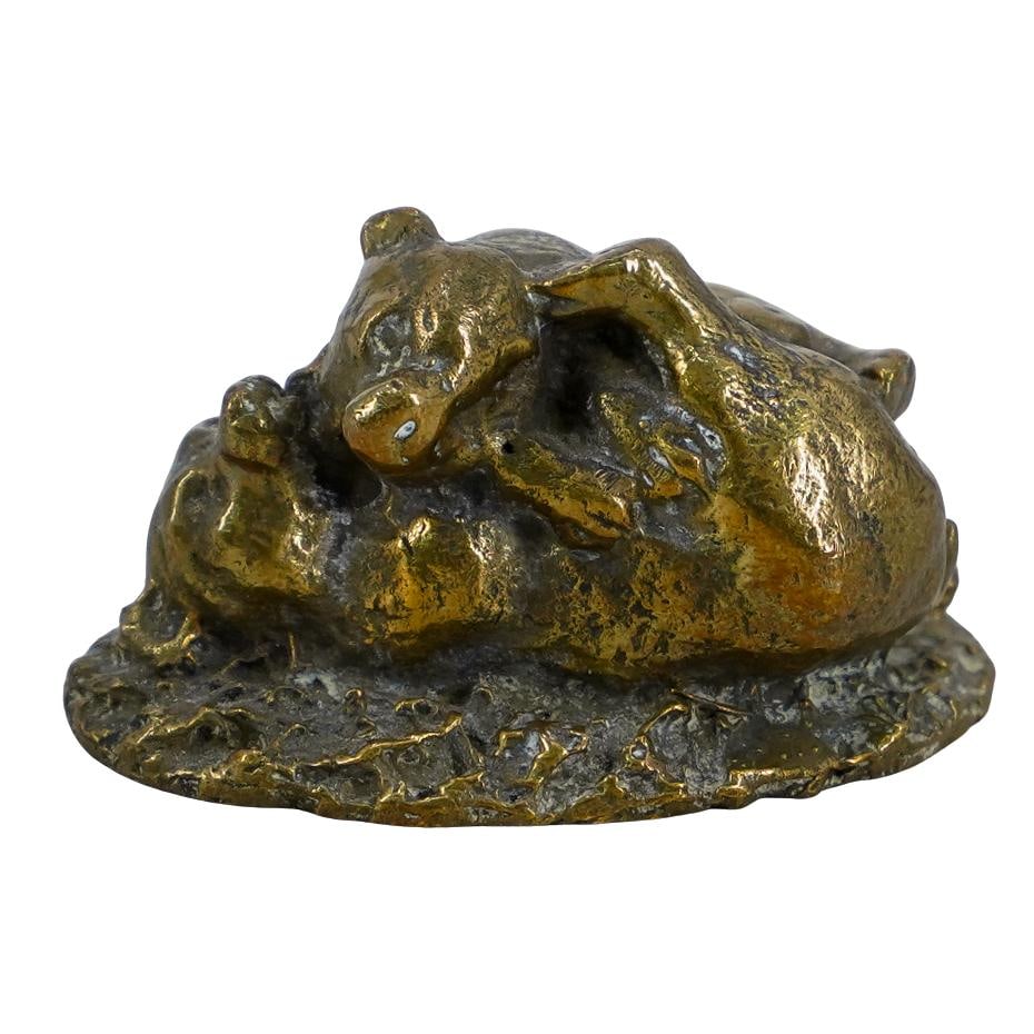 Antique Viennese Bronze Miniature Of Wrestling Bears (1 of 5)