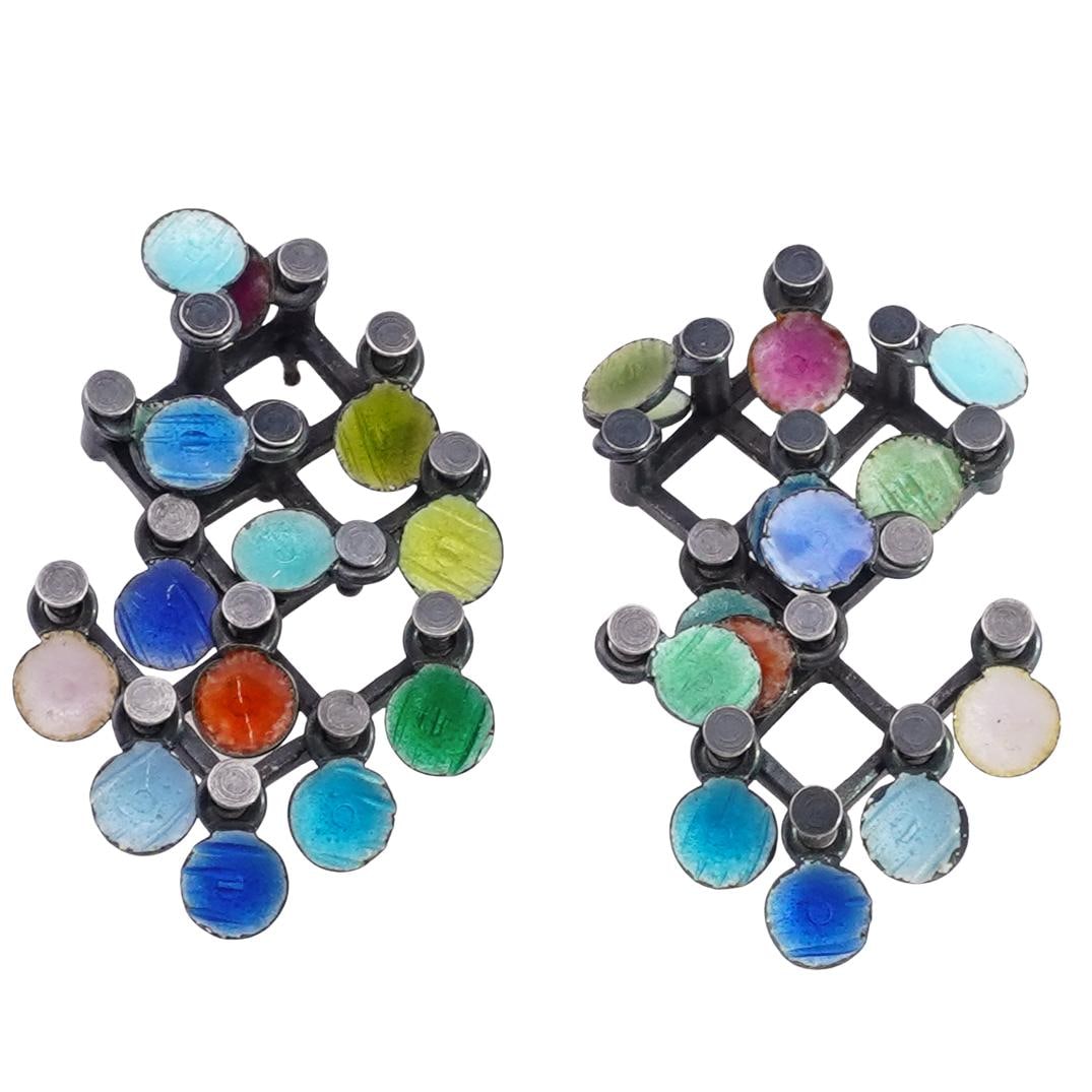 Barbara Seidenath (German, B. 1960) Silver & Enamel Earrings (1 of 3)