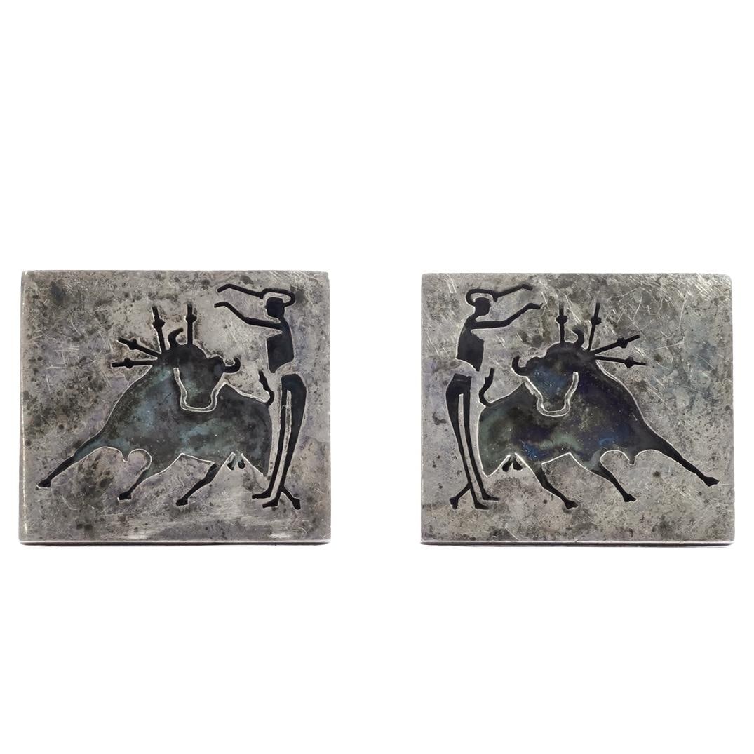 (2 Pc) Mexican Silver Bull Fighter Cufflinks (1 of 5)