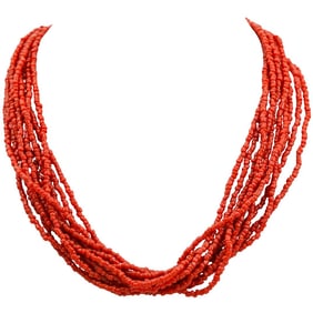 Multi Strand Coral Beaded Necklace
