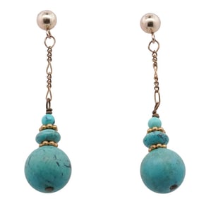 (2 Pc) Turquoise & Gold Filled Drop Earrings