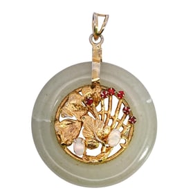 10k Gold, Jade, Garnet, and Opal Pendant