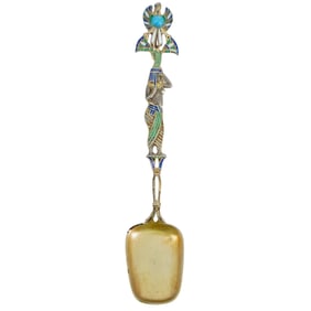 Antique 800 Silver Vermeil Enamel Egyptian Revival Spoon