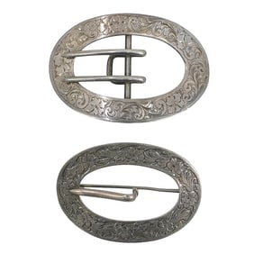 (2 Pc) Antique Sterling Silver Belt Buckles