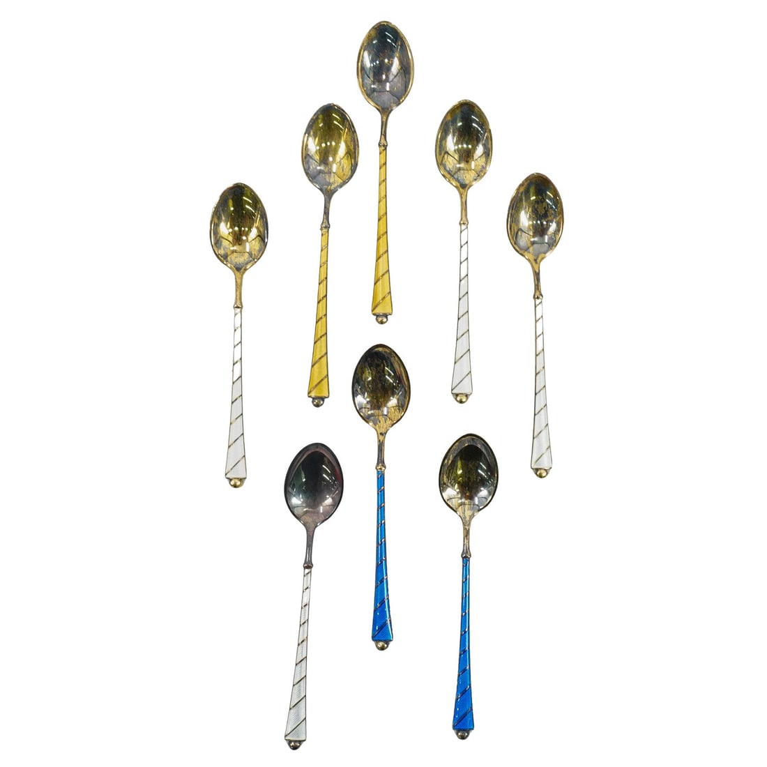 (8 Pc) Danish Sterling Silver & Enamel Spoons (1 of 6)