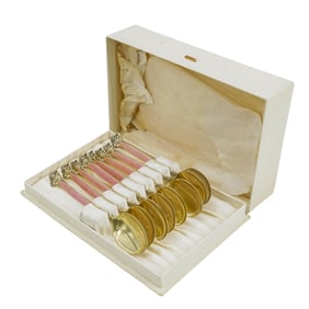 (8 Pc) Gilt Sterling Silver & Enamel Spoons