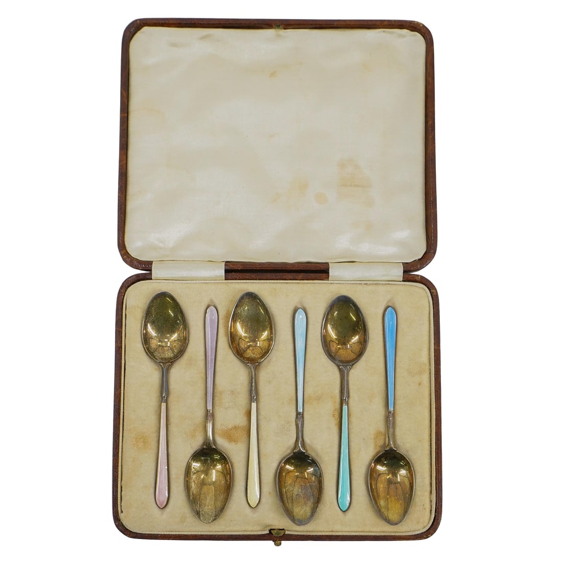 (6 Pc) Gilt Sterling Silver & Enamel Spoons (1 of 8)