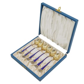 (6 Pc) Gilt Sterling Silver & Enamel Spoons