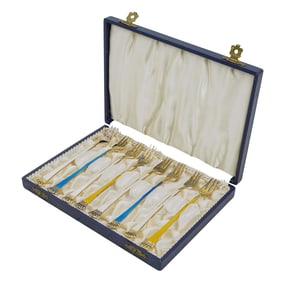 (8 Pc) Gilt Sterling Silver & Enamel Forks