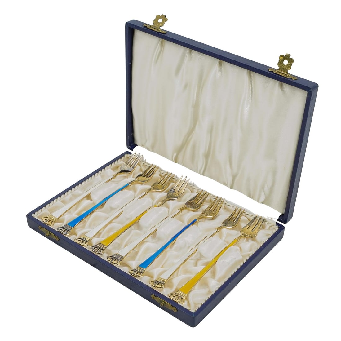 (8 Pc) Gilt Sterling Silver & Enamel Forks (1 of 6)