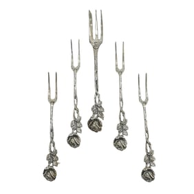 (5 Pc) Sterling Silver Floral Serving Forks