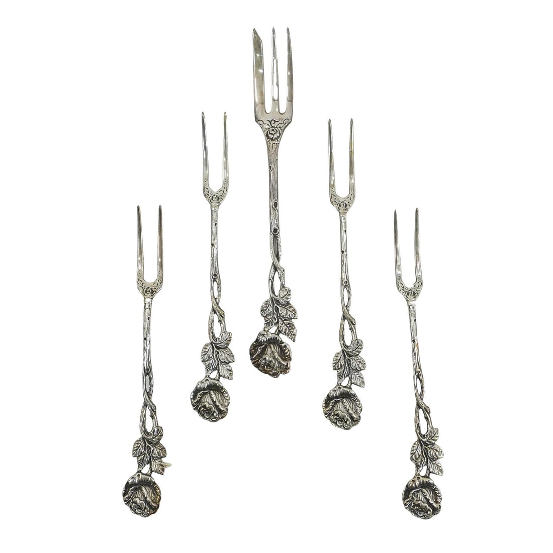 (5 Pc) Sterling Silver Floral Serving Forks (1 of 3)