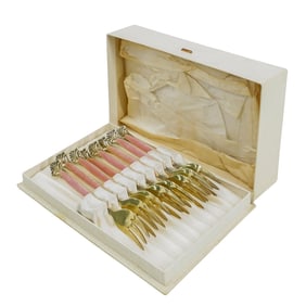 (8 Pc) Gilt Sterling Silver & Enamel Forks