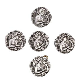 (5 Pc) Joseph Gloster Sterling Silver Buttons