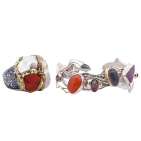 (2 Pc) Chunky Designer Sterling Silver Ring And Bracelet