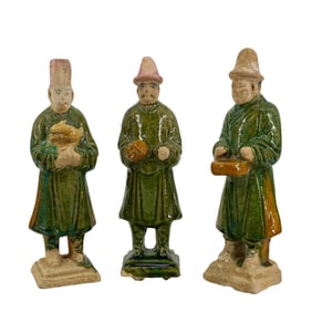 (3 Pc) Chinese Ming Dynasty Mingqi Stoneware Musicians Figurines